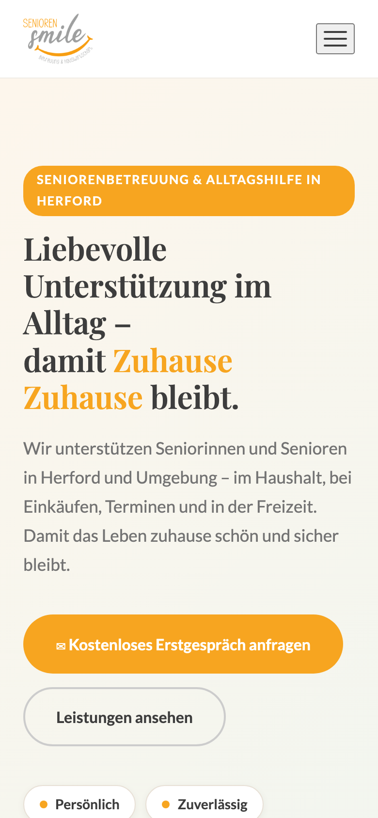 Startseite von Senioren Smile auf dem Smartphone